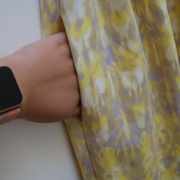 { Calvin Klein Dress } Scuba Fit and Flare Yellow and Gray Dress - Picture 3 of 13